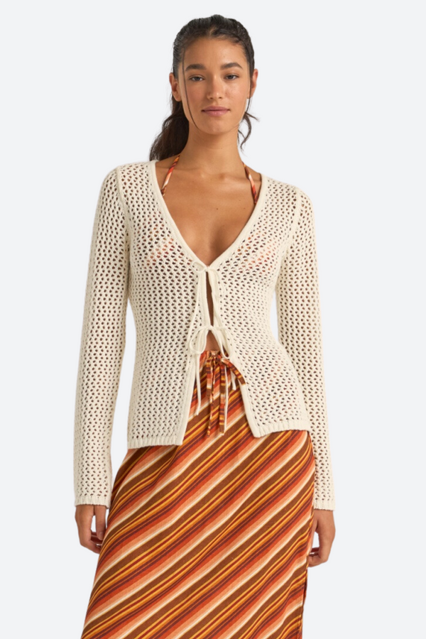 Rhythm Seashell Long Sleeve Tie Front Top in White