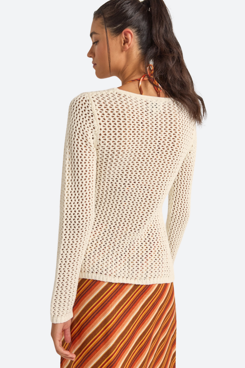 Rhythm Seashell Long Sleeve Tie Front Top in White