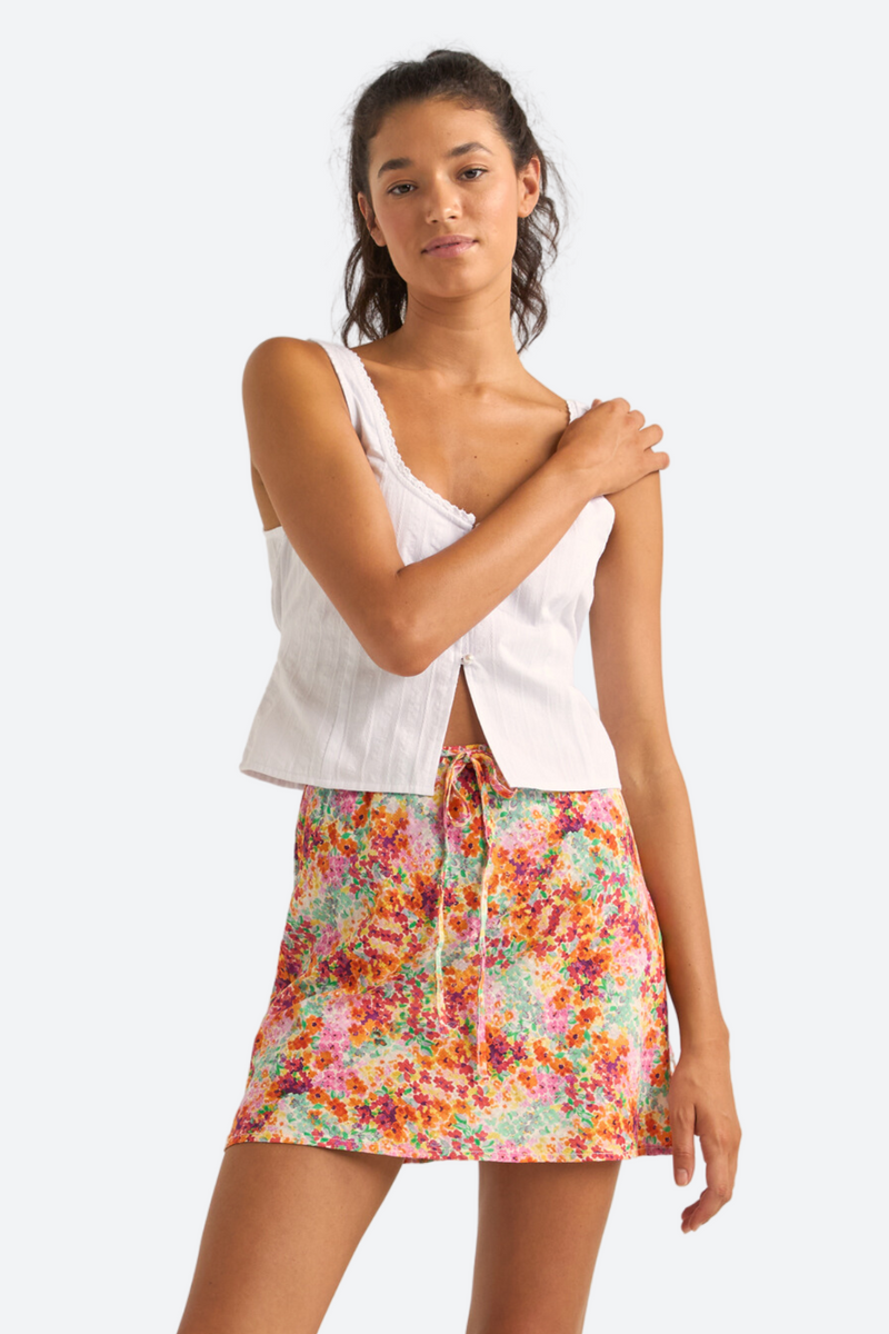 Rhythm Sierra Floral Bias Cut Mini Skirt in Orange