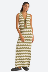 Rhythm Carmen Stripe Knit Maxi Skirt in Sage