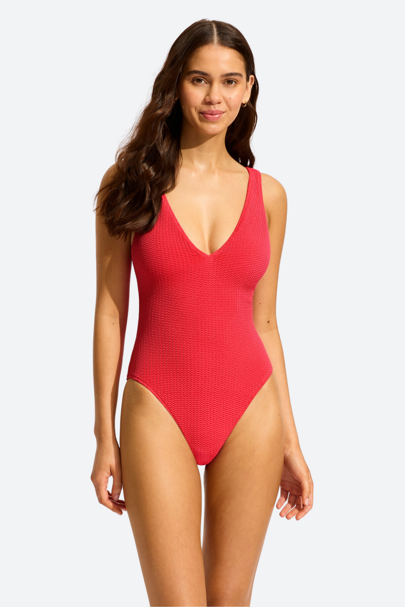 Seafolly Sea Dive Deep V Neck One Piece in Chilli Red