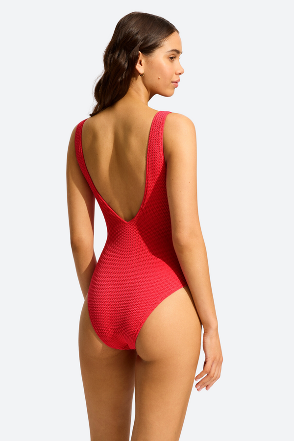Seafolly Sea Dive Deep V Neck One Piece in Chilli Red