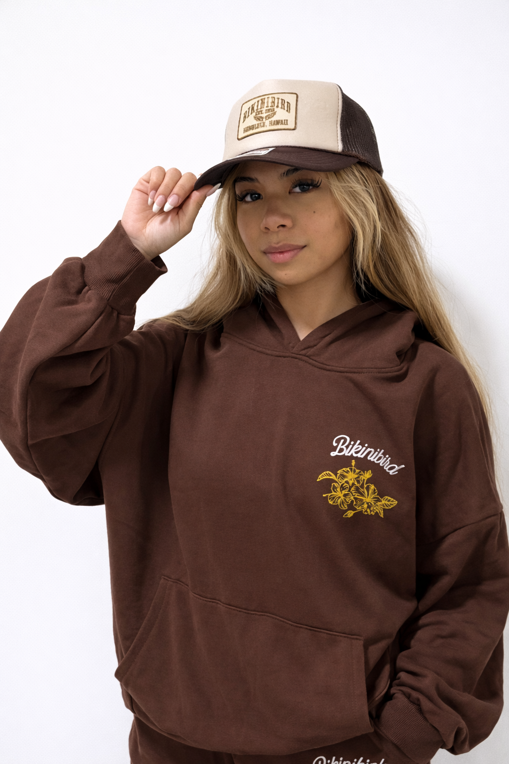 Bikinibird PICK FLOWERS Hoodie in Mocha