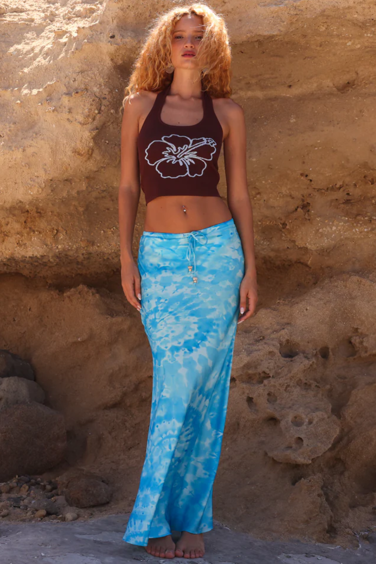 Kulani Kinis Bias Drawstring Maxi Skirt in Starry Seas
