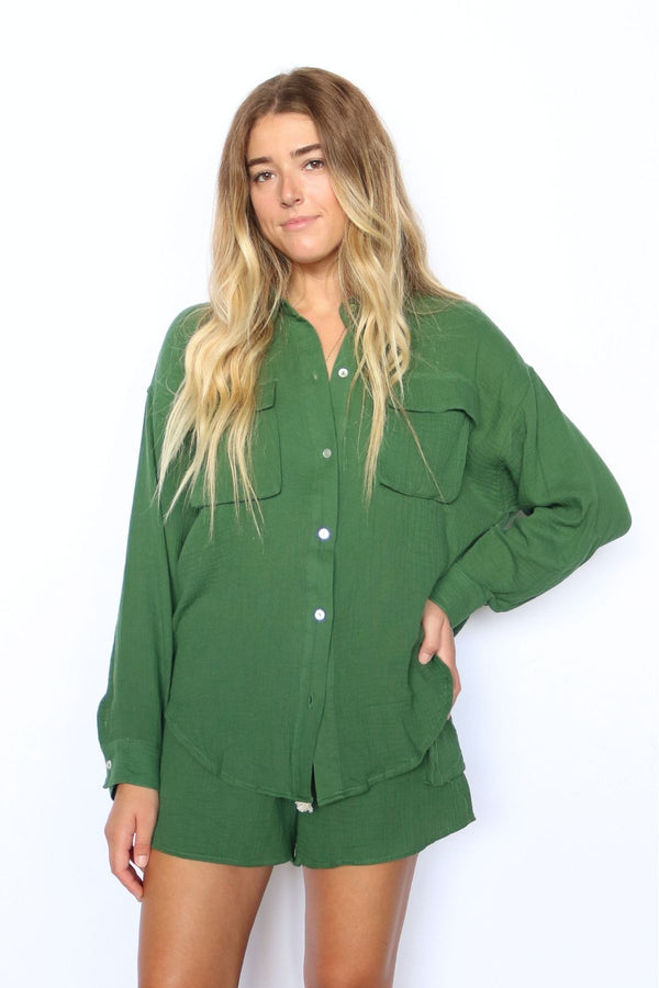 Golden Sea Oversized Cargo Shirt in Green
