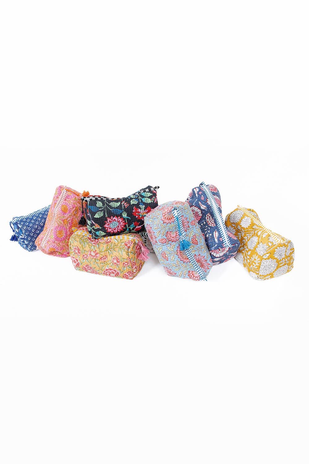 LA Soul Light Blue w/  Floral print Quilted Cotton Toiletry Bag Set