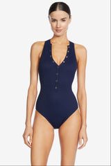 Robin Piccone Amy High Neck One Piece in Navy