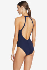 Robin Piccone Amy High Neck One Piece in Navy