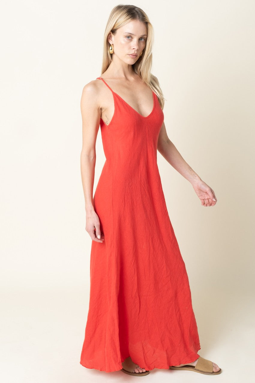 Golden Trip Linen Maxi Dress in Red