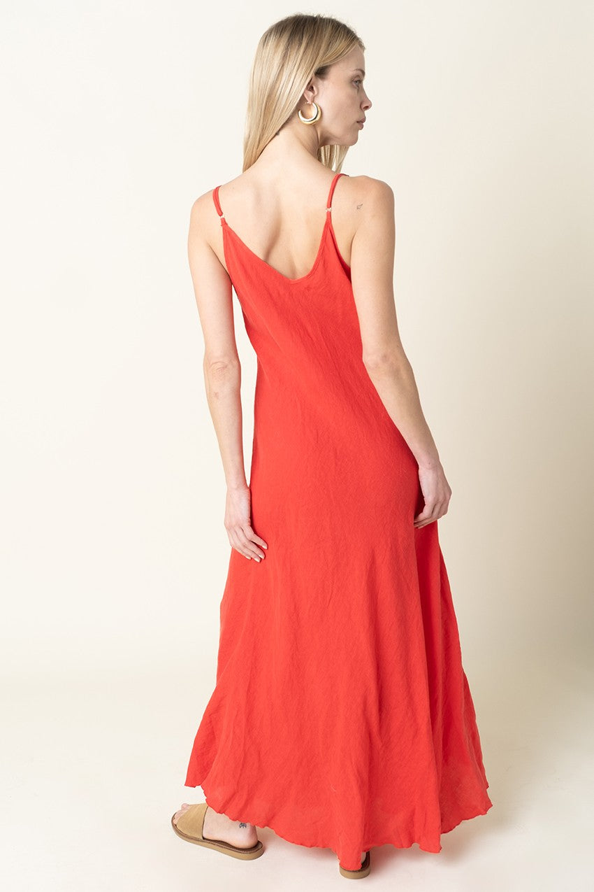 Golden Trip Linen Maxi Dress in Red