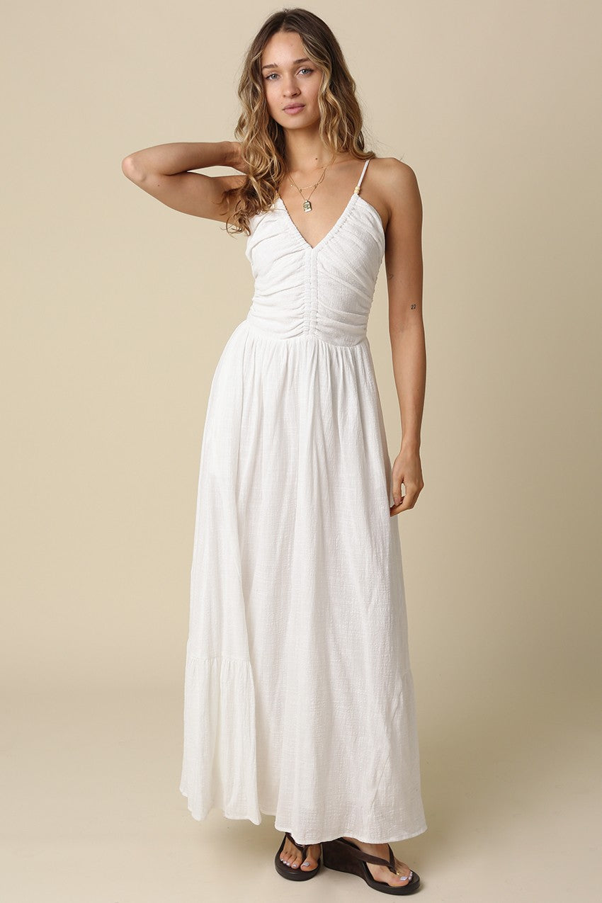 Golden Trip V Neck Dress in Off White
