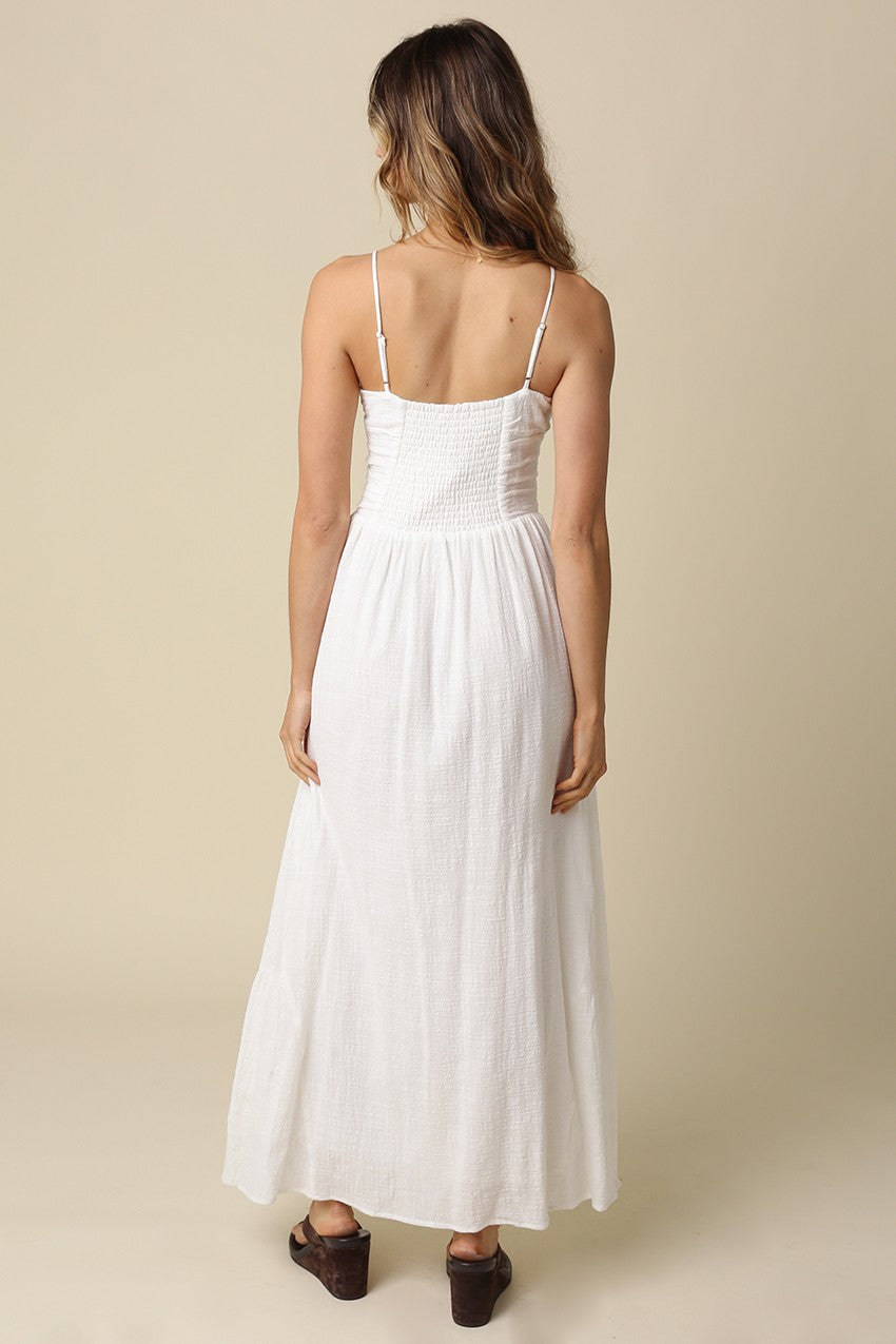 Golden Trip V Neck Dress in Off White