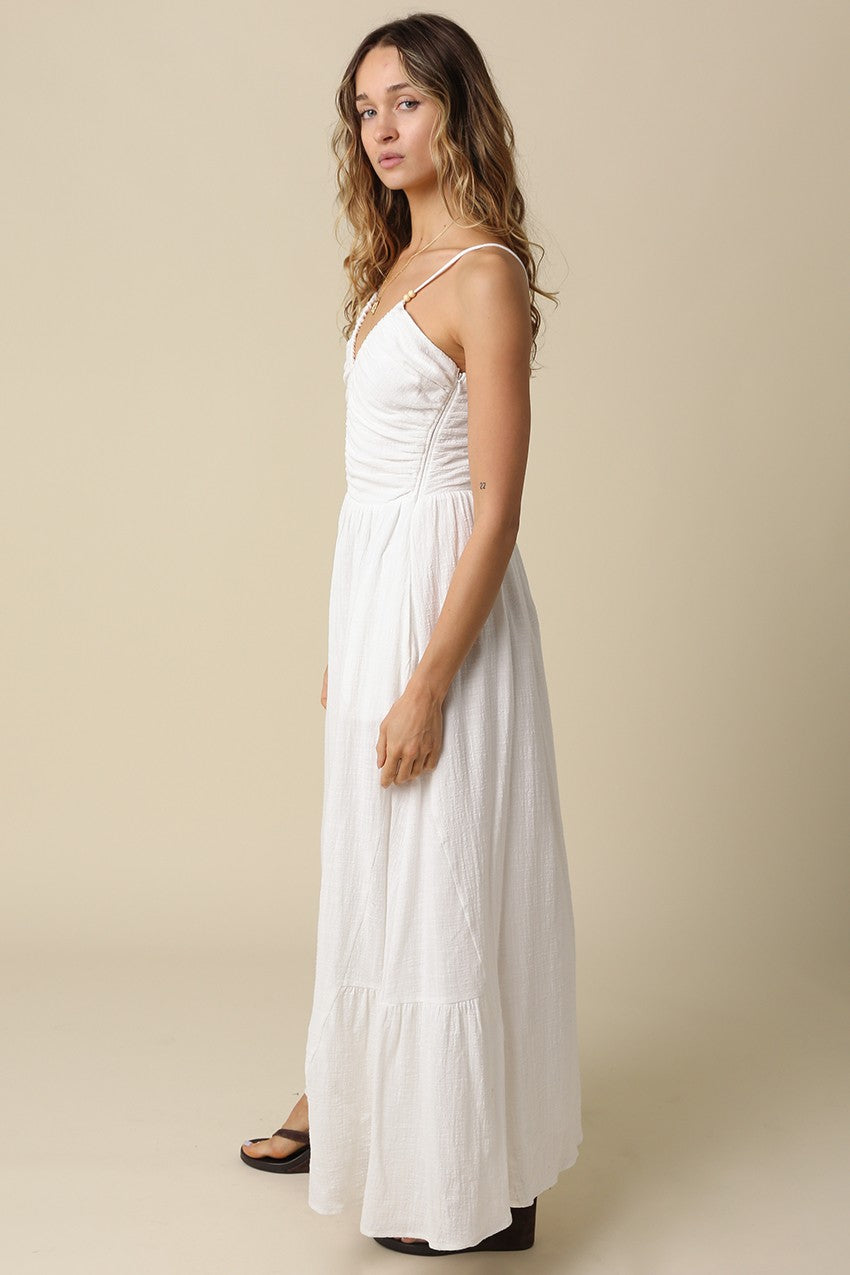 Golden Trip V Neck Dress in Off White
