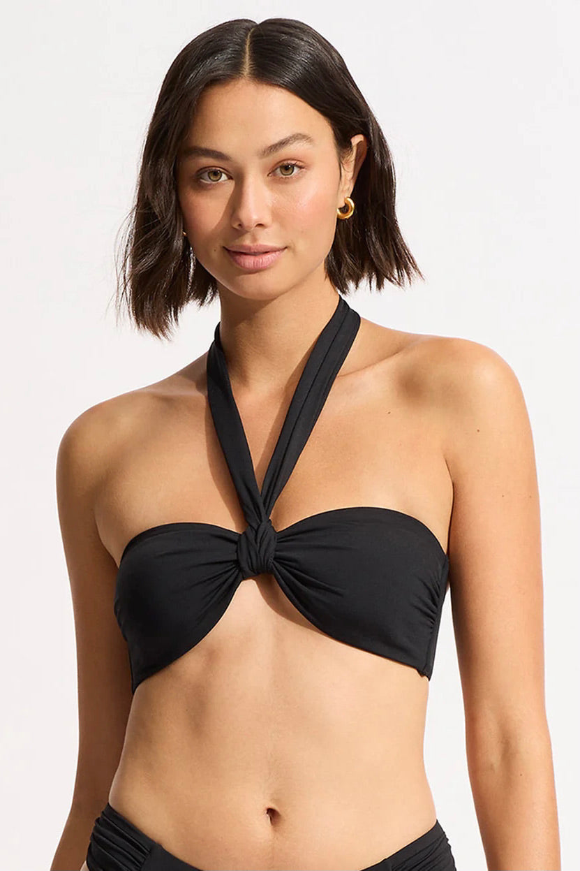 Seafolly Collective Sash Tie Front Bandeau Top in Black