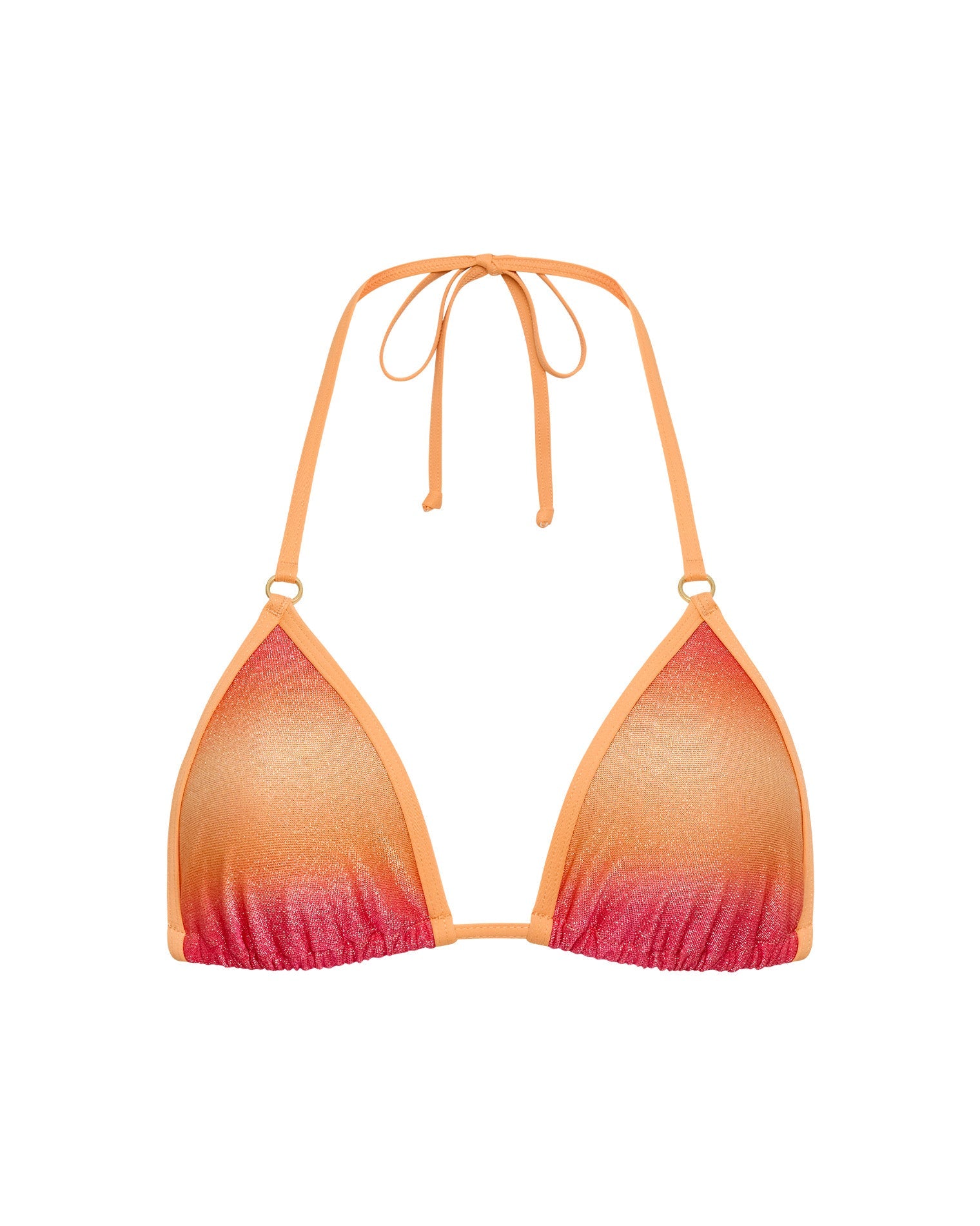 Gradient orange and pink bikini top on a white background
