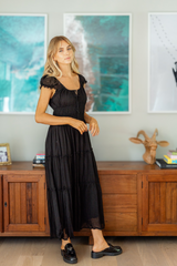 Golden Trip Cotton Gauze Long Dress in Black