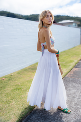 Golden Trip Cotton Long Flare Skirt in White