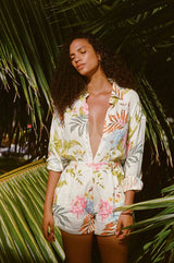 Vitamin A Playa Linen Boyfriend Shirt in Summer Bloom