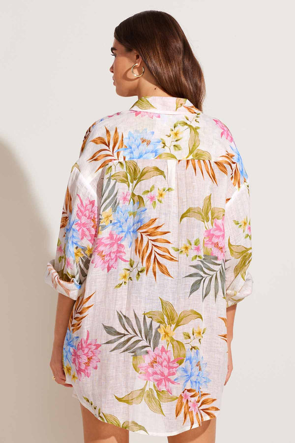 Vitamin A Playa Linen Boyfriend Shirt in Summer Bloom