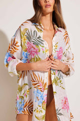 Vitamin A Playa Linen Boyfriend Shirt in Summer Bloom