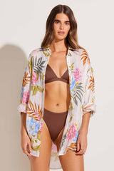 Vitamin A Playa Linen Boyfriend Shirt in Summer Bloom