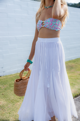 Golden Trip Cotton Long Flare Skirt in White