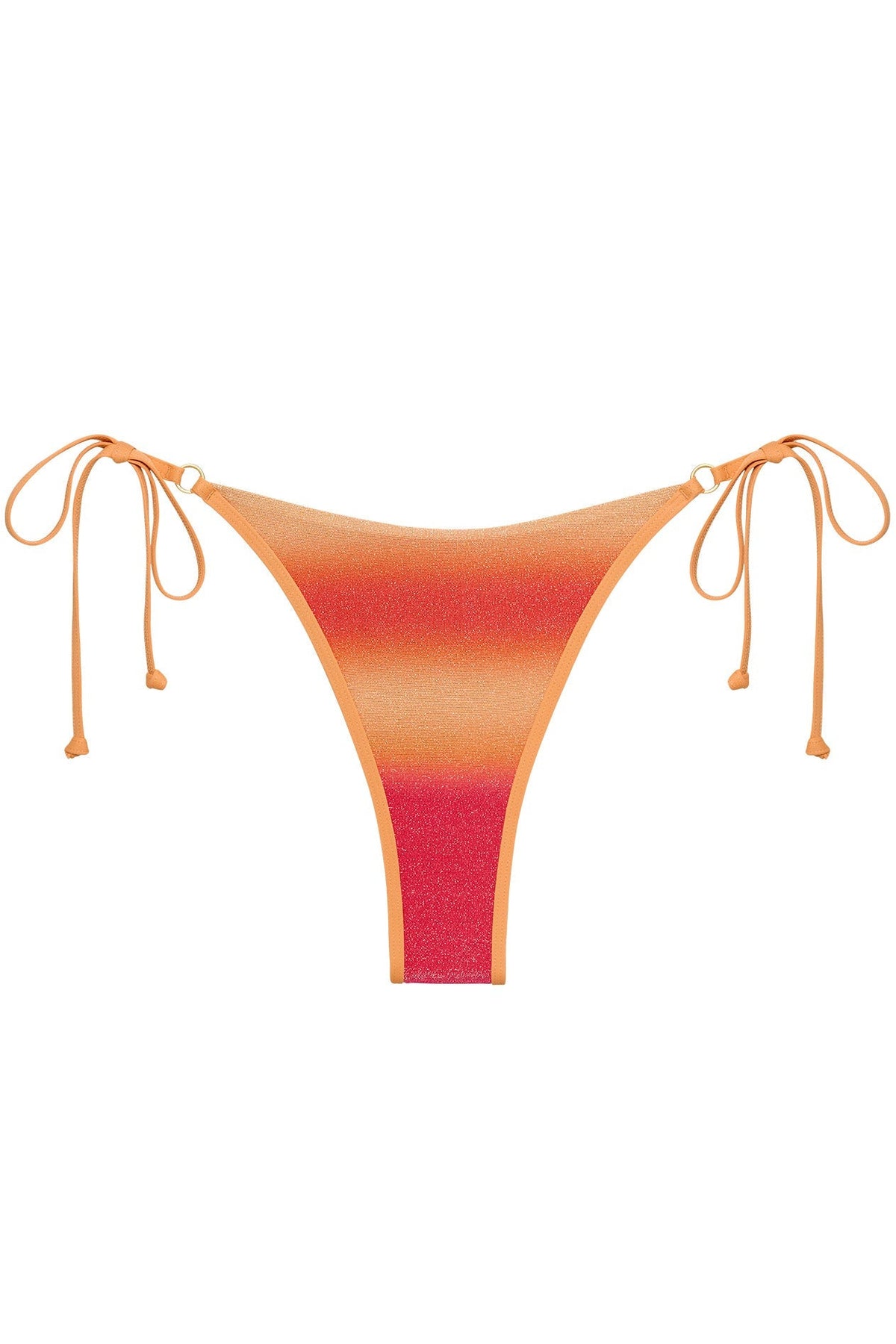 Orange and red bikini bottom with tie sides on a white background
