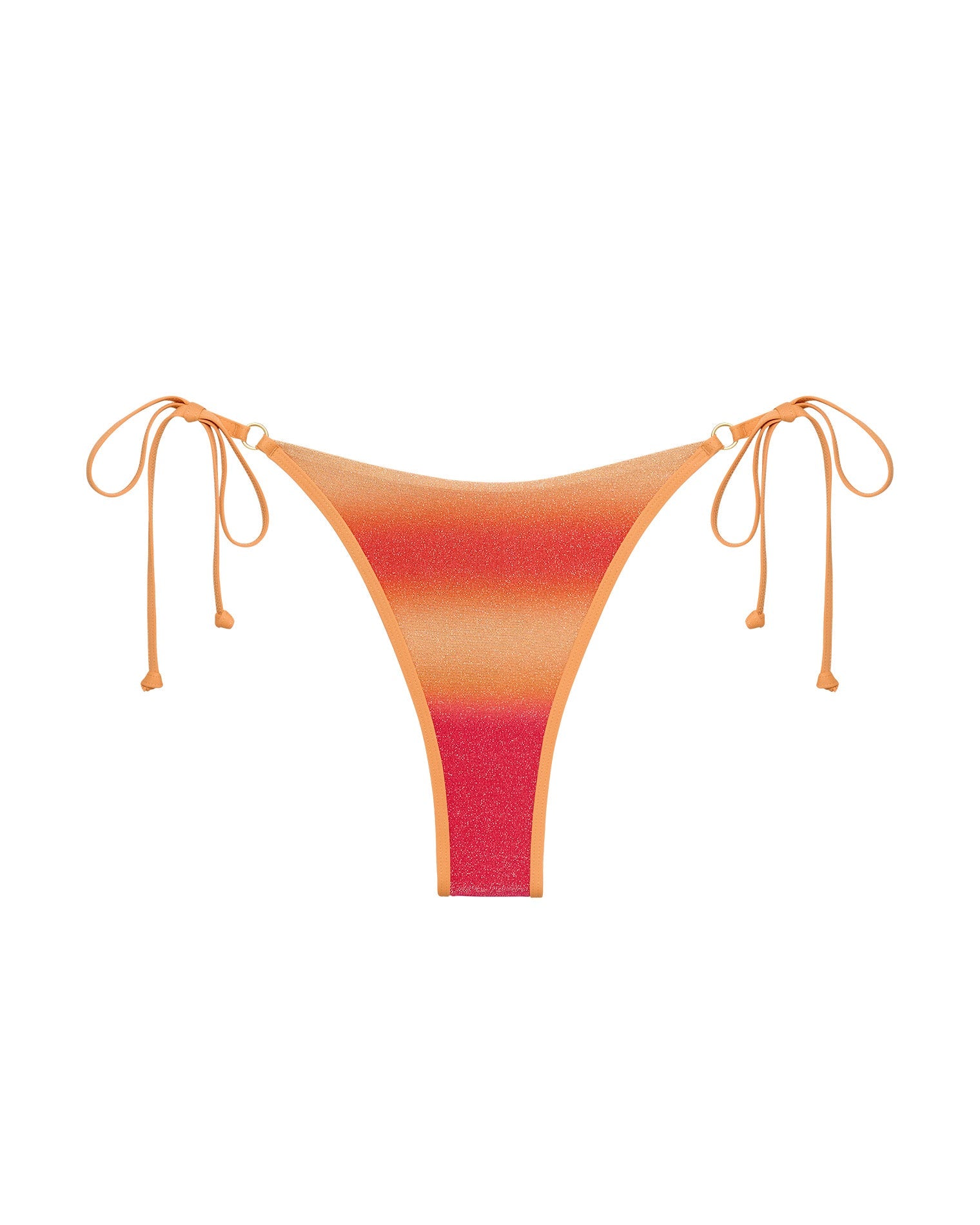 Orange and red bikini bottom with tie sides on a white background