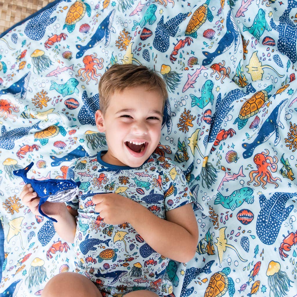 Coco Moon Big Blue World Baby Quilt