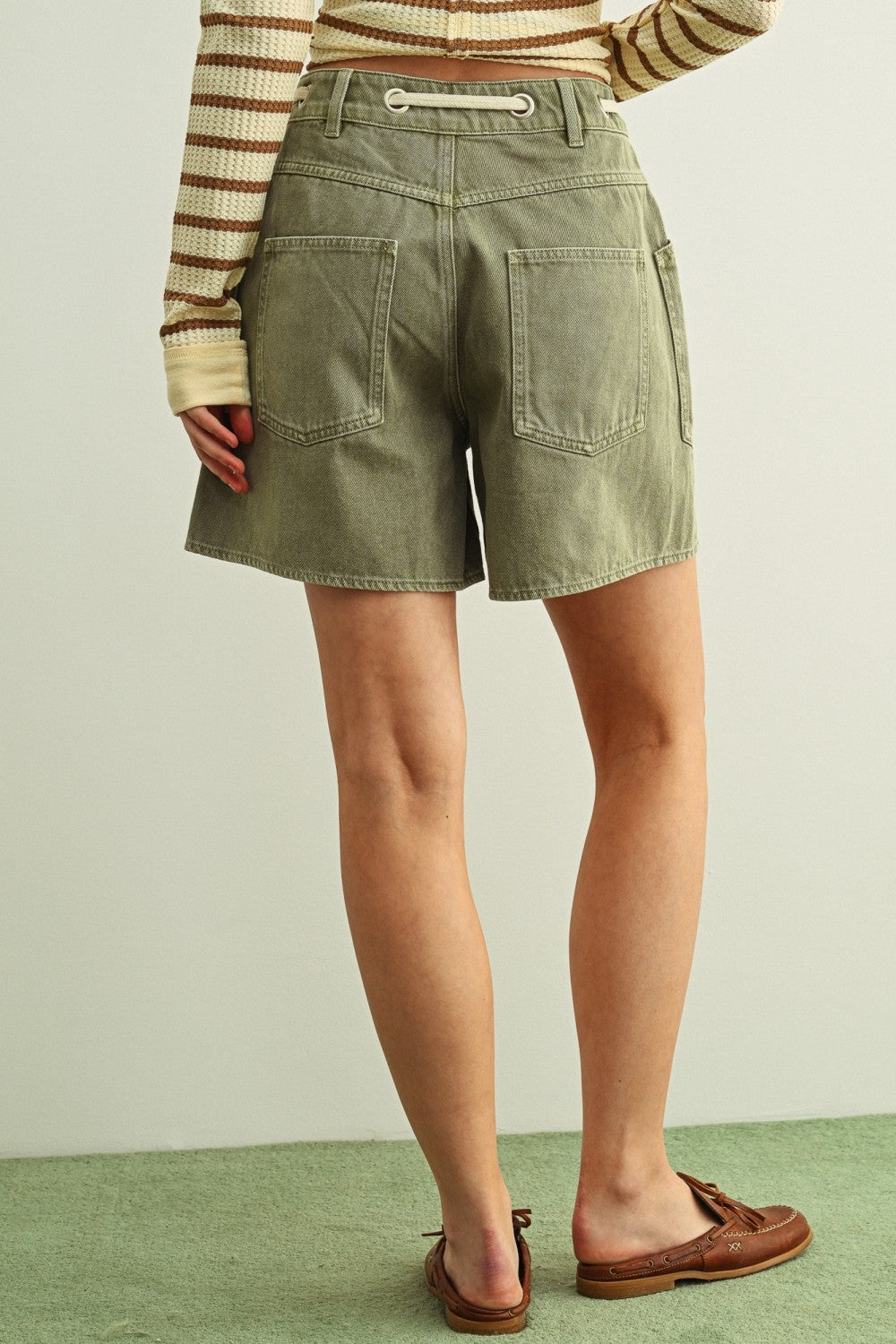 Golden Trip Washed Pocket Front With Tie Belt Shorts