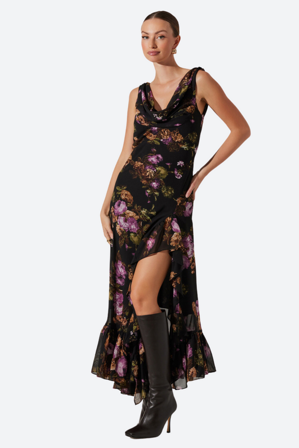 ASTR Cecilia Dress in Black Purple Floral