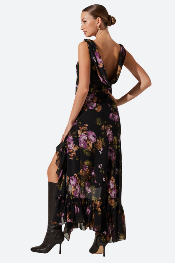 ASTR Cecilia Dress in Black Purple Floral