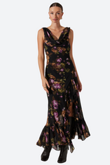 ASTR Cecilia Dress in Black Purple Floral