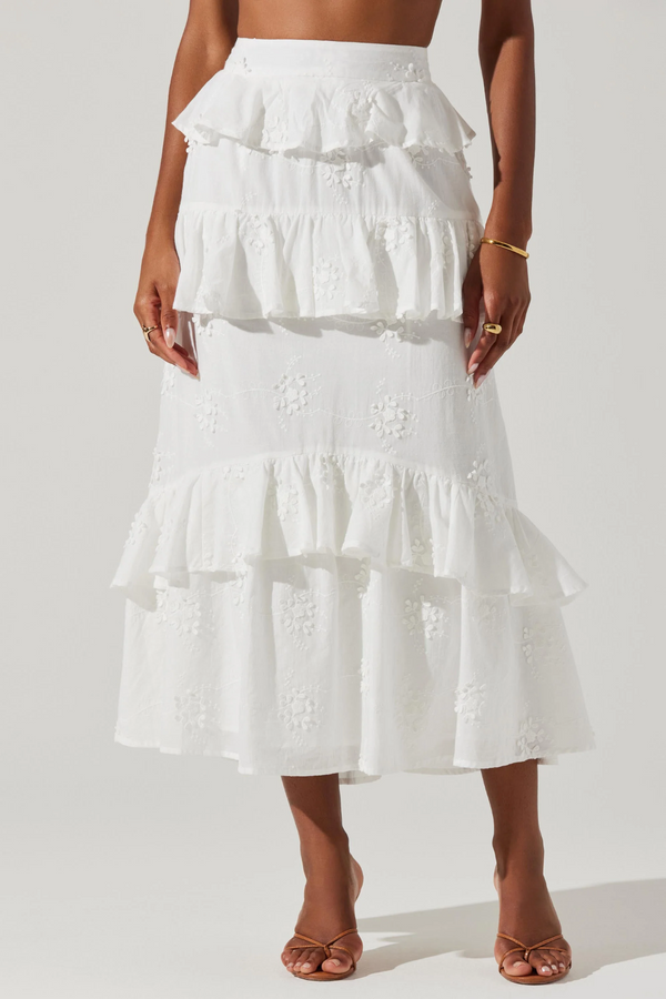 ASTR Foufette Tiered Midi Skirt in White
