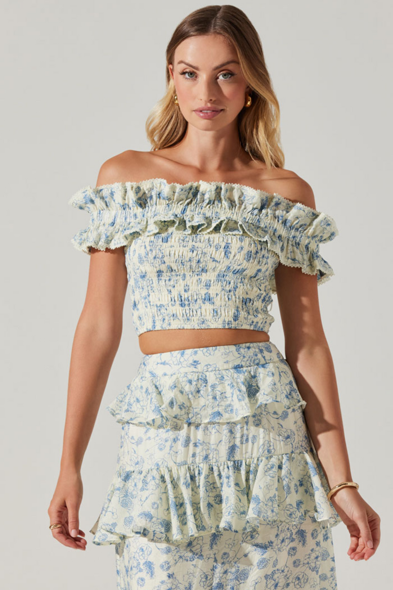 ASTR Foufette Top in Blue Ivory Floral