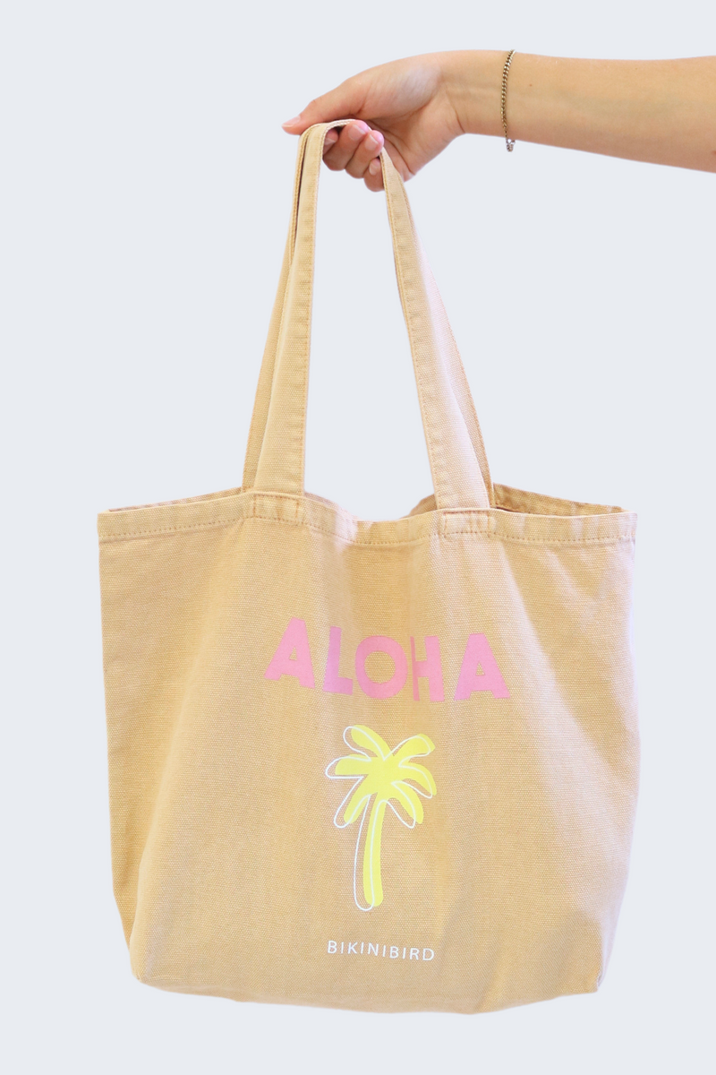 Bikinibird Aloha Palm Tree Tote Bag in Brown