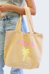 Bikinibird Aloha Palm Tree Tote Bag in Brown