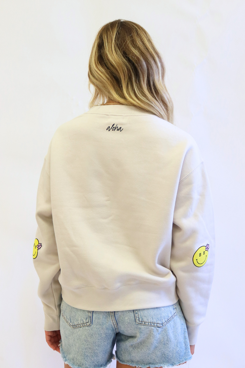 Bikinibird Smiley Pua Fleece Sweatshirt in Bone