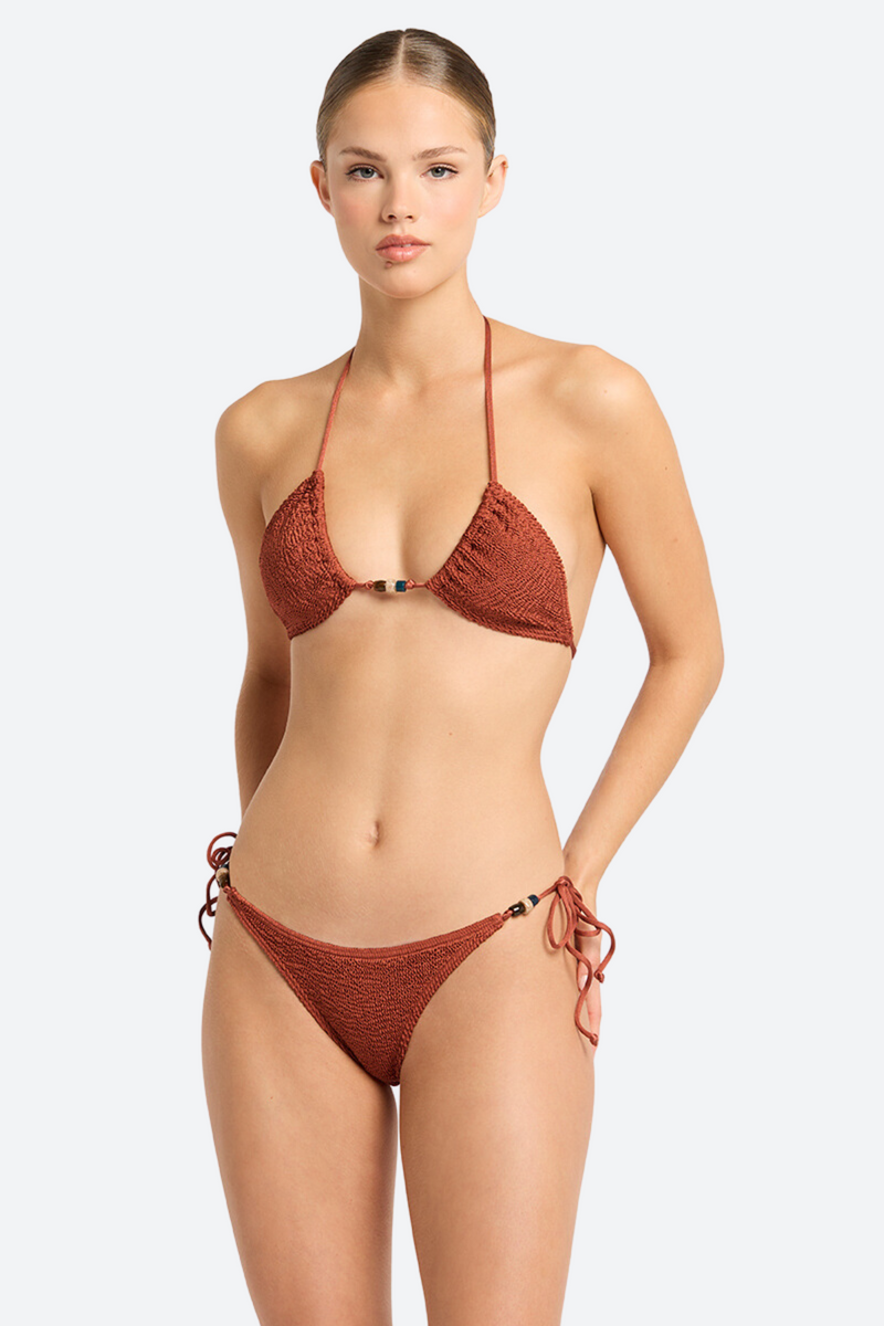 Bound by Bond-Eye Beaded Ingrid Tri Top in Bronze Shimmer