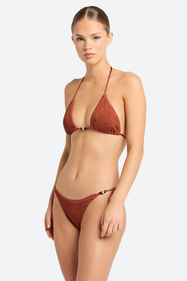 Bound by Bond-Eye Beaded Ingrid Tri Top in Bronze Shimmer