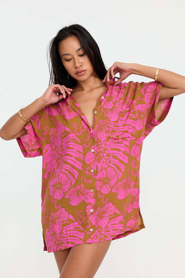 Benoa Swim Aloha Shirt Dress in Naupaka