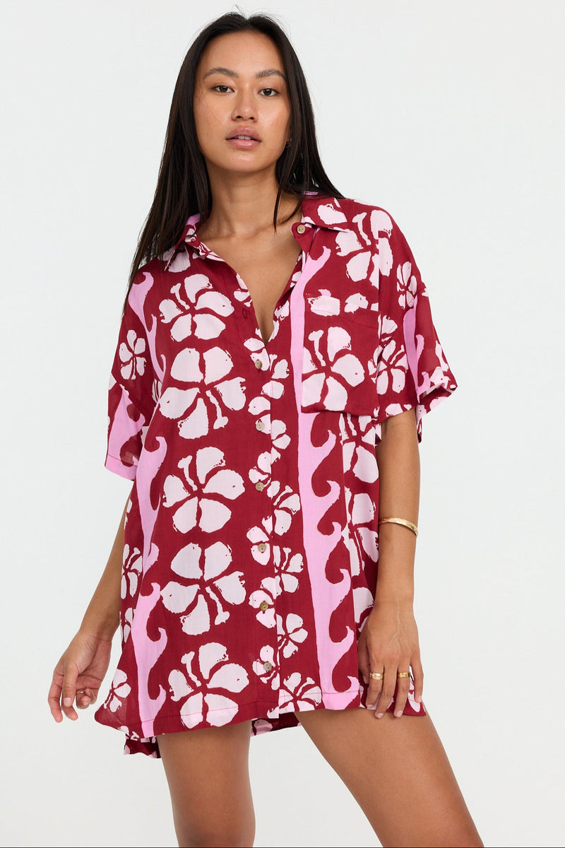 Benoa Swim Aloha Shirt Dress in Papeete