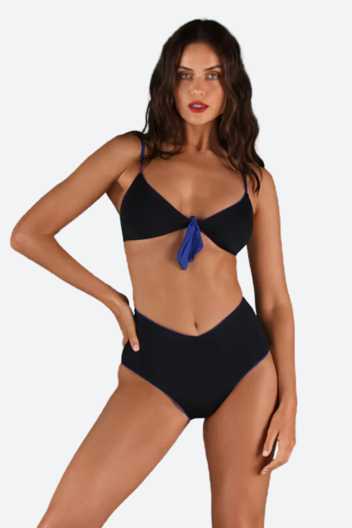 Bromelia Swimwear - Vivianne Bikini Bottoms in Cobalto & Black - Front View | BikiniBird
