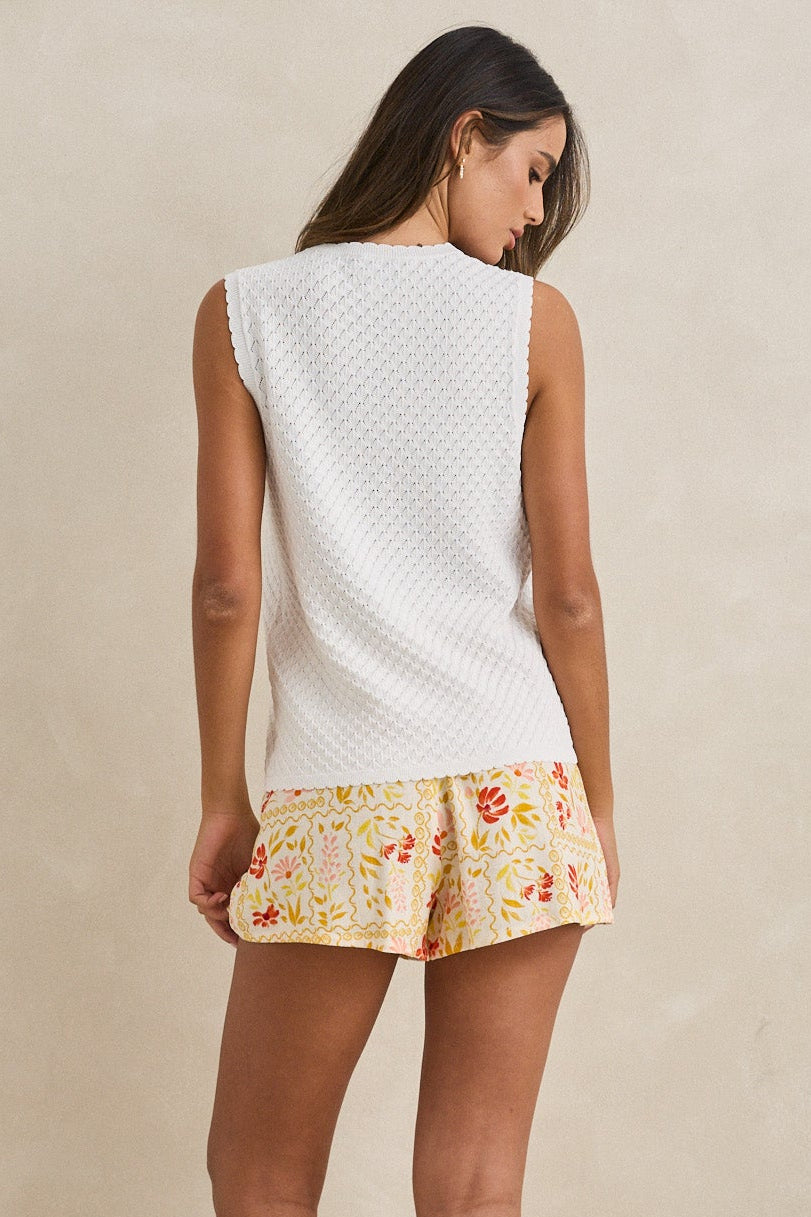 Gigi Longline Knit Vest in White - Back View | BikiniBird