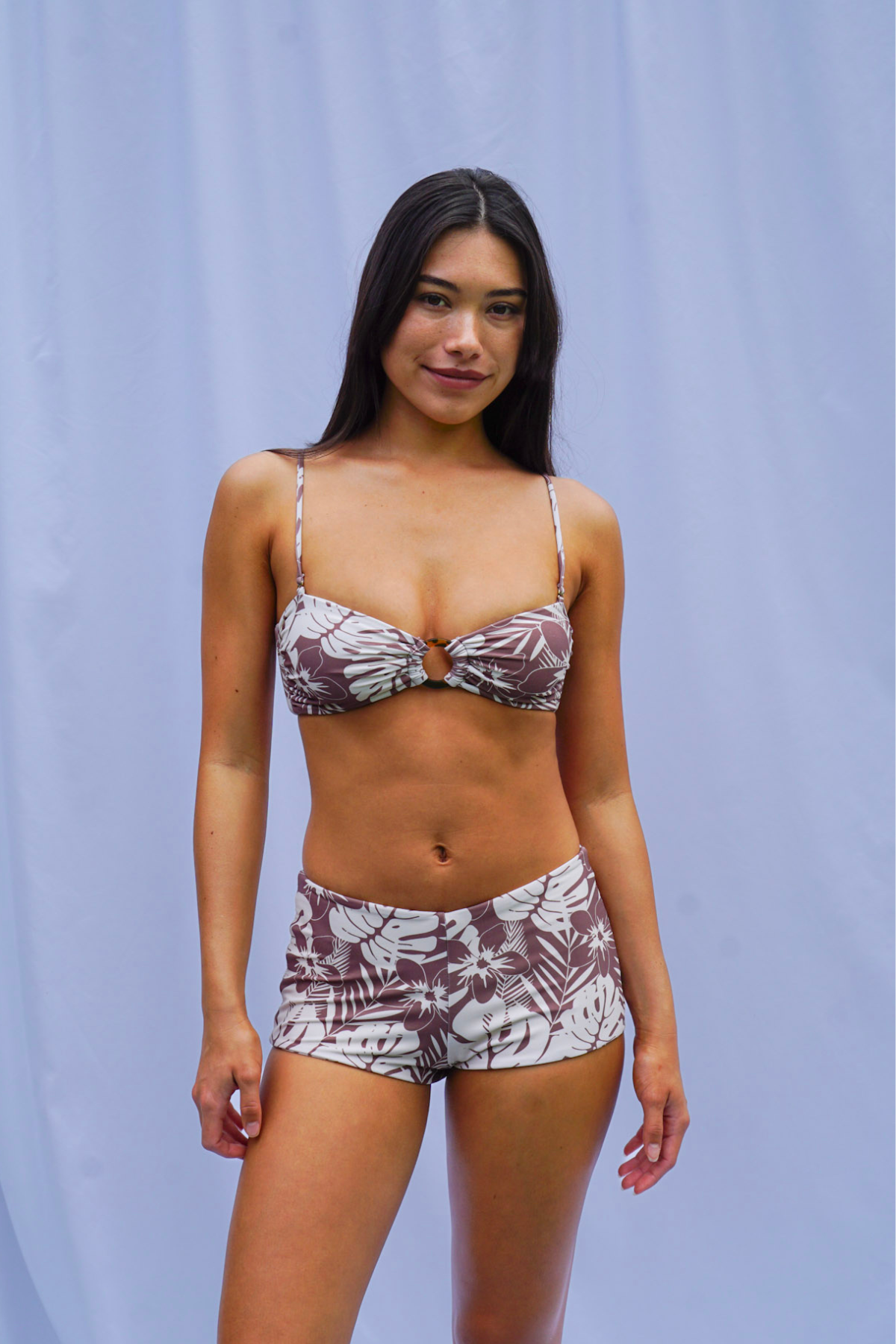 Golden Trip - Cabo Boy Shorts in Plumeria Palm - Front View | BikiniBird