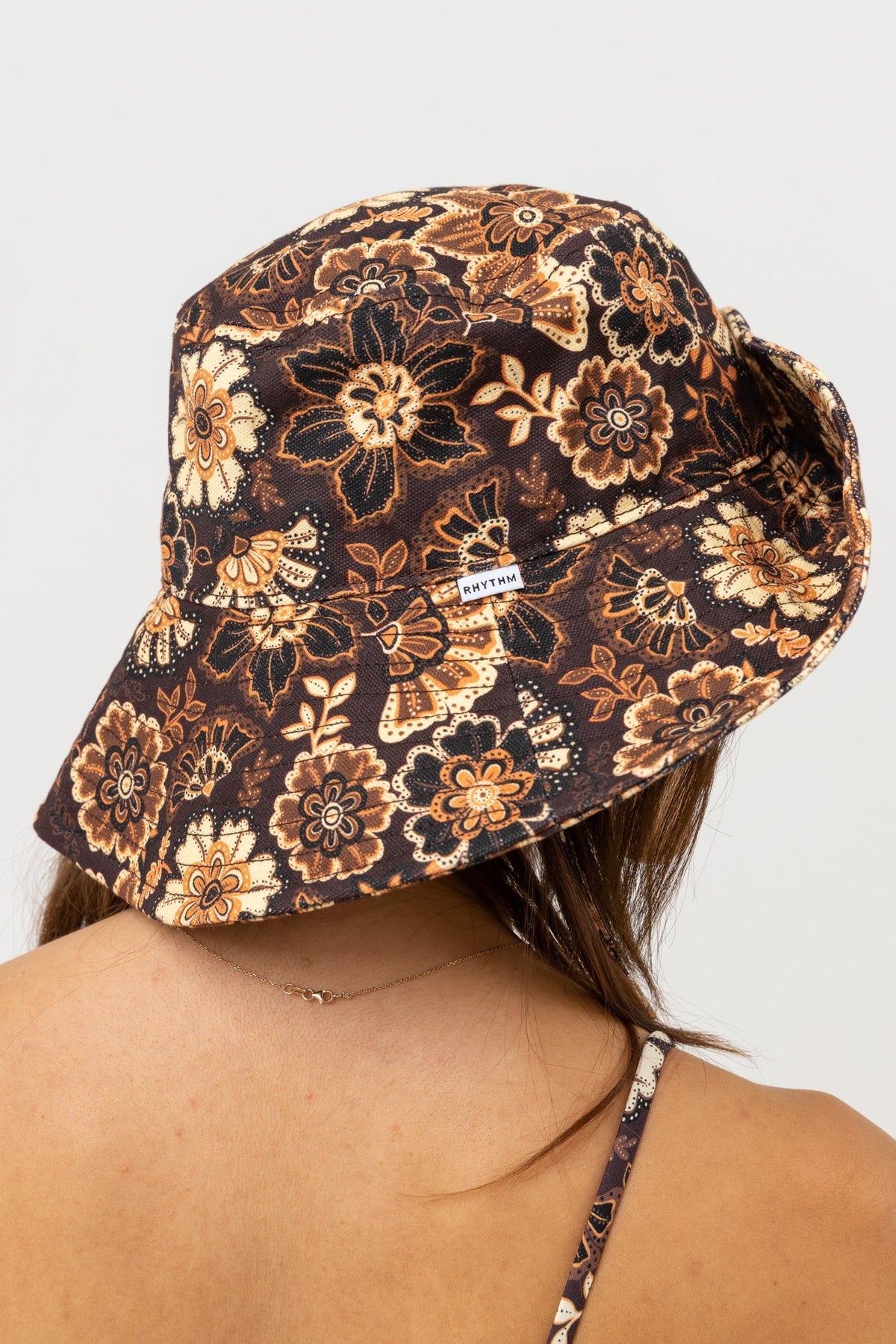 Rhythm Cantabria Floral Bucket Hat in Brown - Back View | BikiniBird