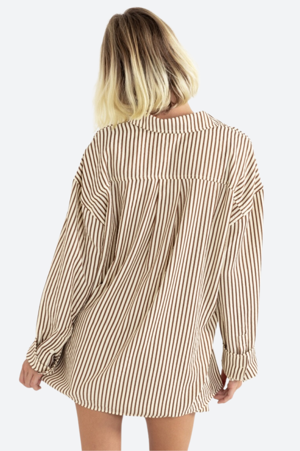Rhythm - Cove Stripe Oversized Long Sleeve Shirt in Natural - Back View | BikiniBird
