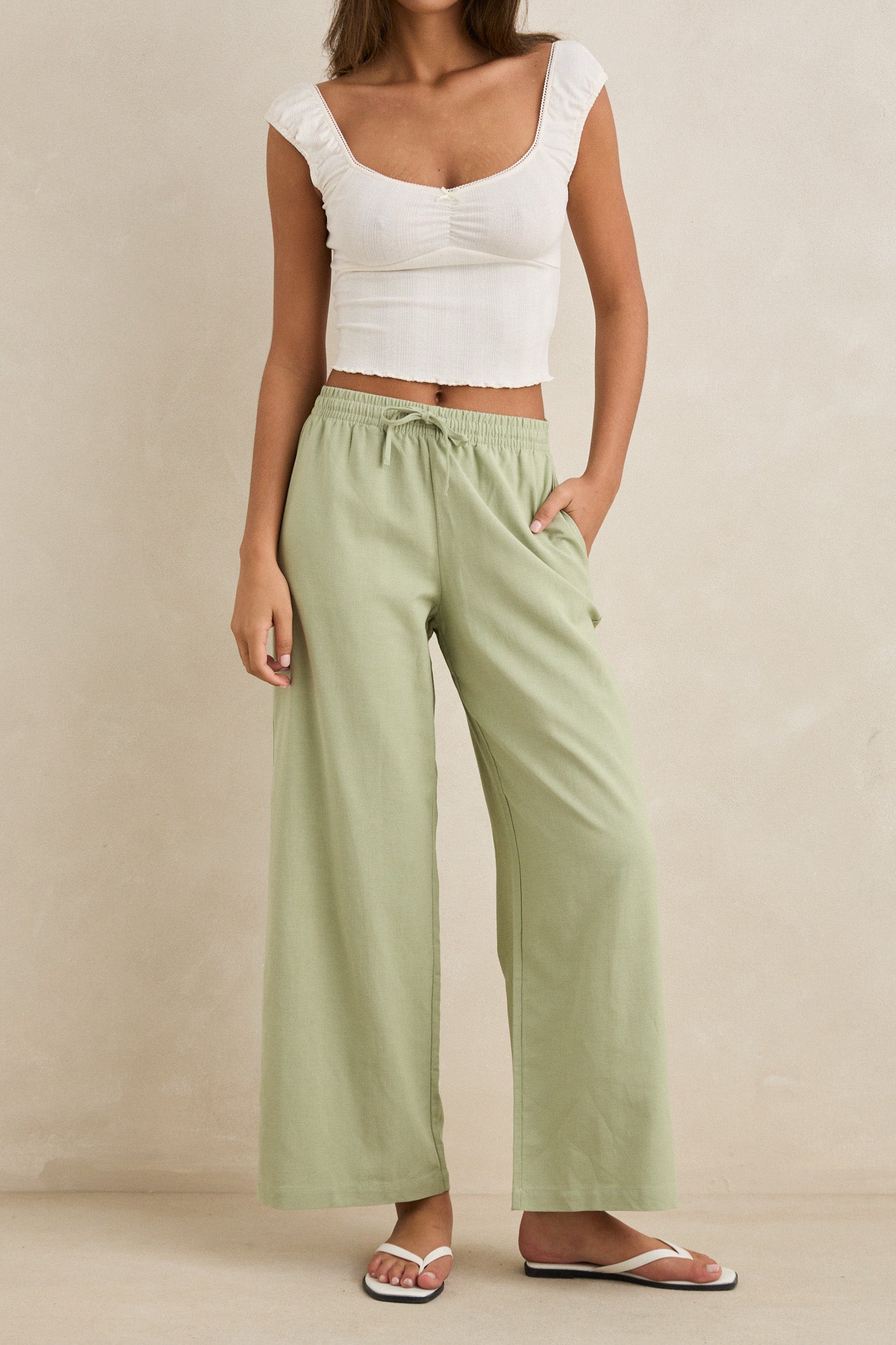 Rhythm Dolly Beach Pants in Palm - Front View | BikiniBird