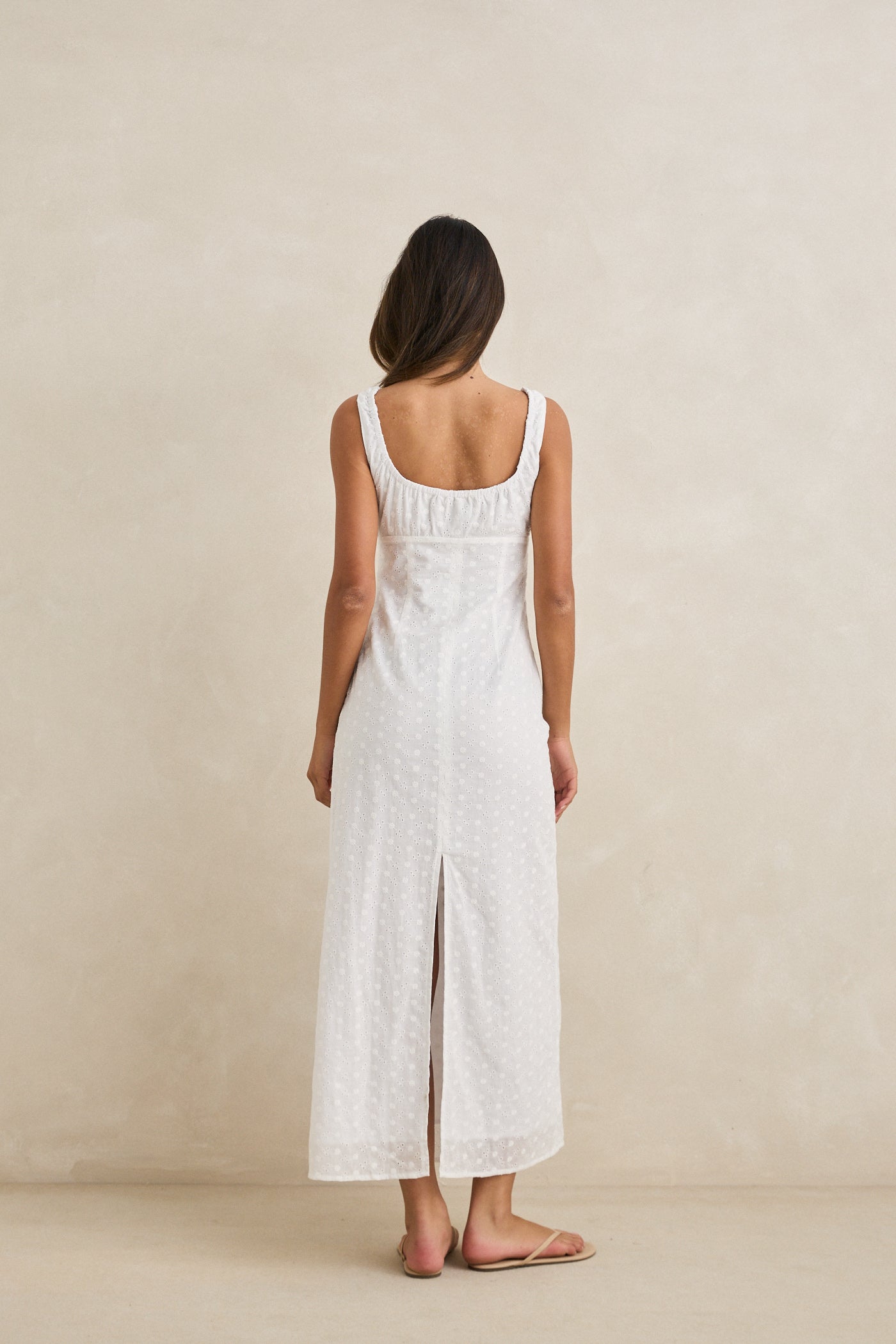 Rhythm Gigi Gathered Maxi Dress in White - Back View | BikiniBird