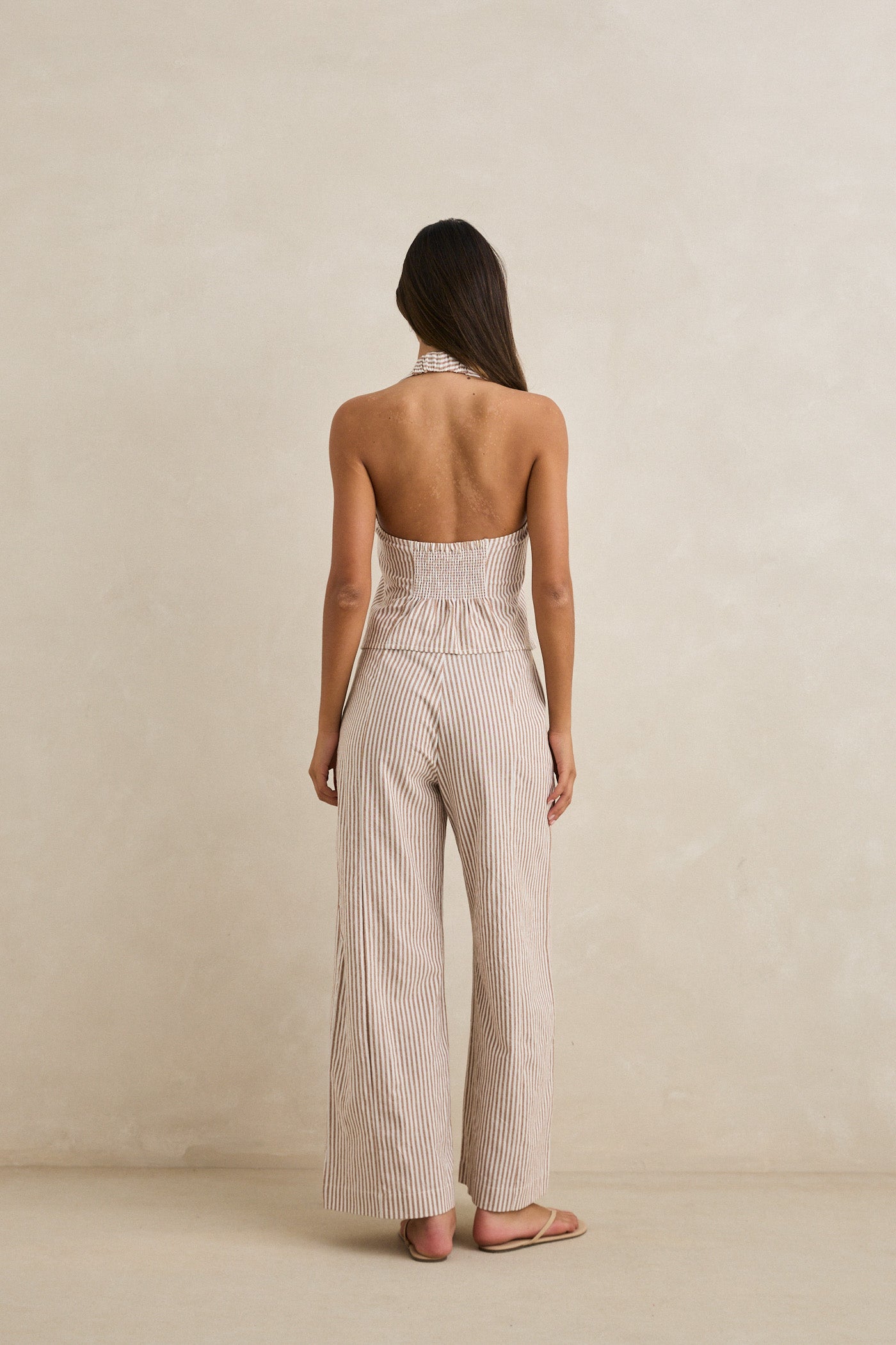 Rhythm Louise Tie Front Halter Top in Tan - Back View | BikiniBird